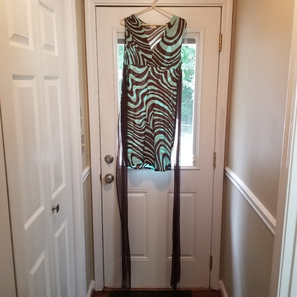 π₯³HPπ₯³Valentino Green & Brown 100% Silk Chevron Dress - Picture 5 of 15